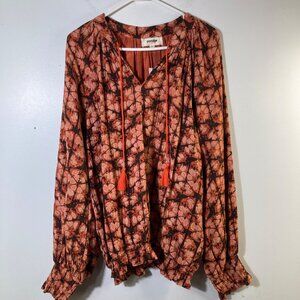 Womens Porridge Anthropologie Puff Sleeve Boho Blouse V Neck XL NWT Waffle Cotto